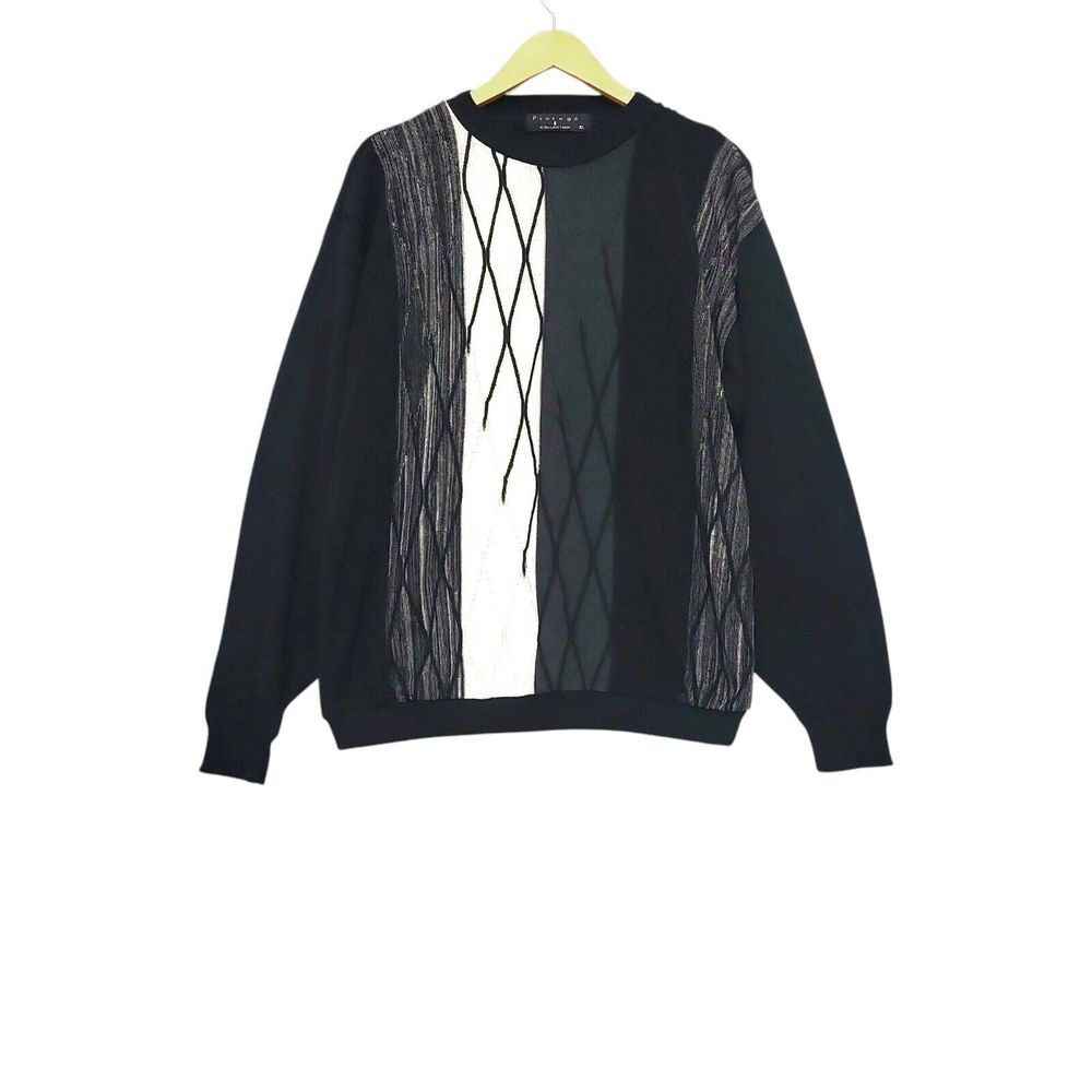 Vintage Protege‎ Sweater XL Cosby 3D Knit Kaleidoscope 90s Textured Colorblock